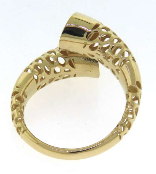 Contemporary Handmade Italian 14k Gold Horn Ring with Cubic Zirconias