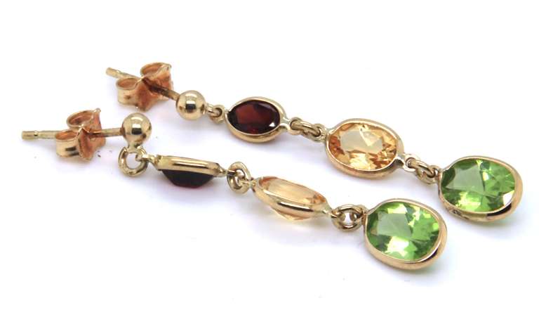 Fancy Yellow Gold Multi Stone Dangle Earrings