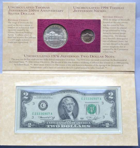 1993 Jefferson Coin and Currency 3 Piece SetSet