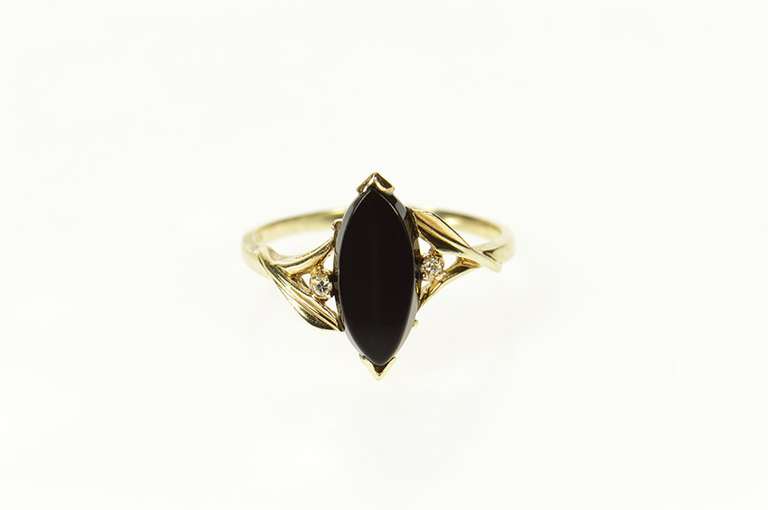 10K Yellow Gold Black Onyx Diamond Accent Statement Ring