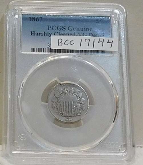 1867 Shield Nic circ PCGS VG Details Cleaned