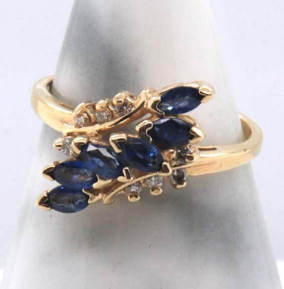 Fabulous Yellow Gold Sapphire and Diamond Bypass Ring