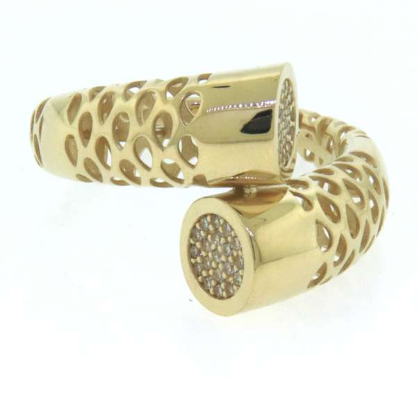 Contemporary Handmade Italian 14k Gold Horn Ring with Cubic Zirconias