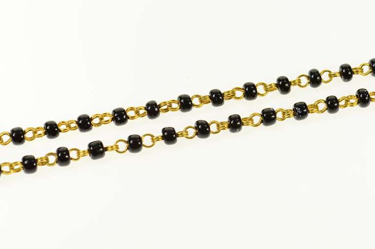 18K Yellow Gold Black Onyx Beaded Ornate Statement Mourning Necklace