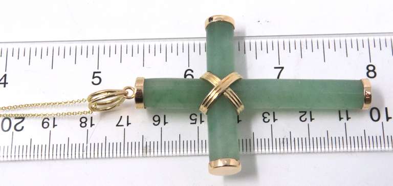 Large Green Jade Cross Pendant on Chain