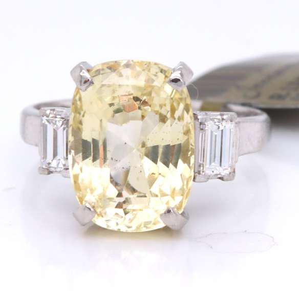 Incredible Platinum Heat Yellow Sapphire and Diamond Ring