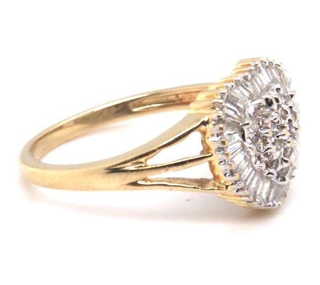 Fabulous Bagutte and Round Diamond Heart Cluster Ring