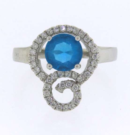 Perfect Sterling Silver Halo Ring with Aqua Blue Gemstone Surrounded by Cubic Zirconias