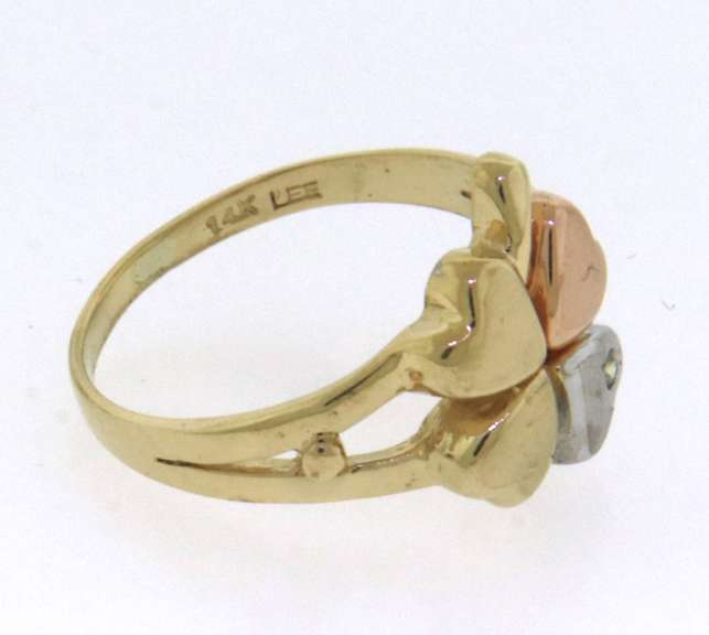 Charming Tri Tone Gold Clover CZ Ring