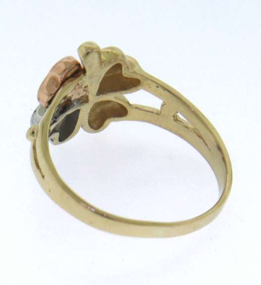 Charming Tri Tone Gold Clover CZ Ring
