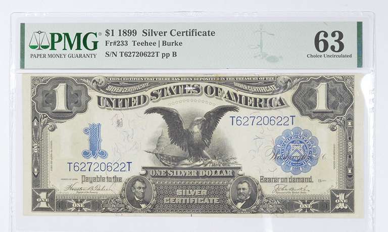 1899 $1 FR#233 Black Eagle Silver Certificate Graded PMG 63 Choice UNC