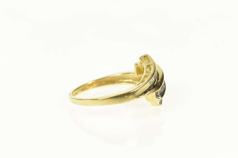 10K Yellow Gold Baguette Round Diamond Bypass Statement Ring