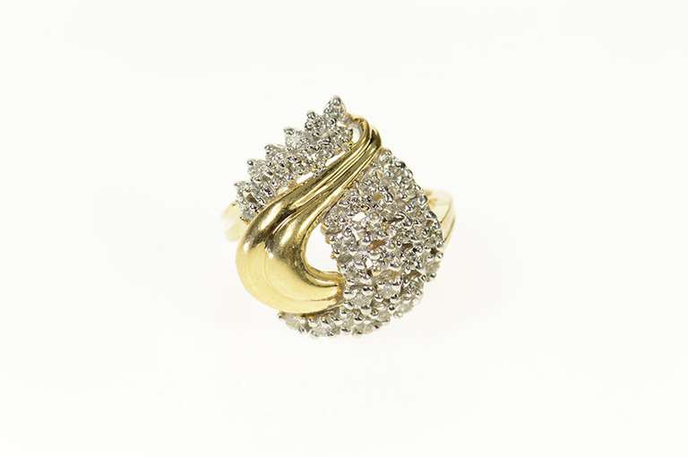 14K Yellow Gold 0.75 Ctw Wavy Diamond Cluster Statement Ring