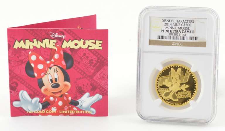 PF70 UCAM 2014 Niue 200 Gold Dollars - Minnie Mouse Disney - NGC COA