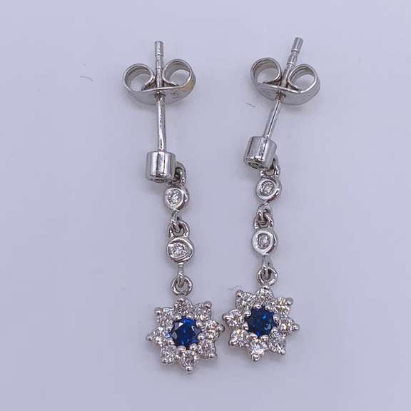 14kt Gold, Blue Sapphire, & Diamond Earrings