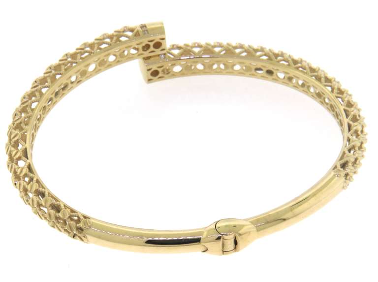 Modern Handmade Italian 14k Gold Adjustable Bangle Bracelet