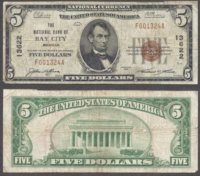 $5 1929-I Ch.13622 National Bank of Bay City MI