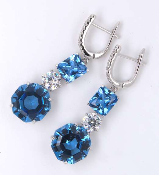 Blue and White Cubic Zirconia Dangle Earrings