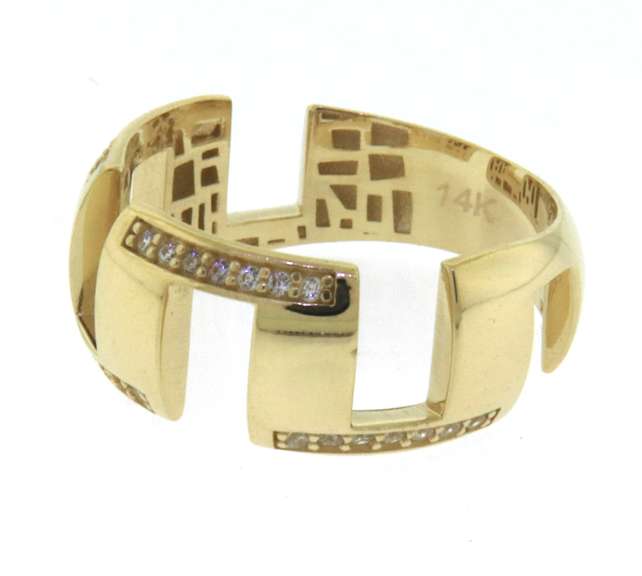 Gorgeous Handmade Italian 14k Gold Contemporary Style Ring with Cubic Zirconias