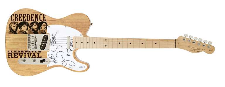 Creedence Clearwater Revival Autographed Fender Photo Graphics Guitar ACOA