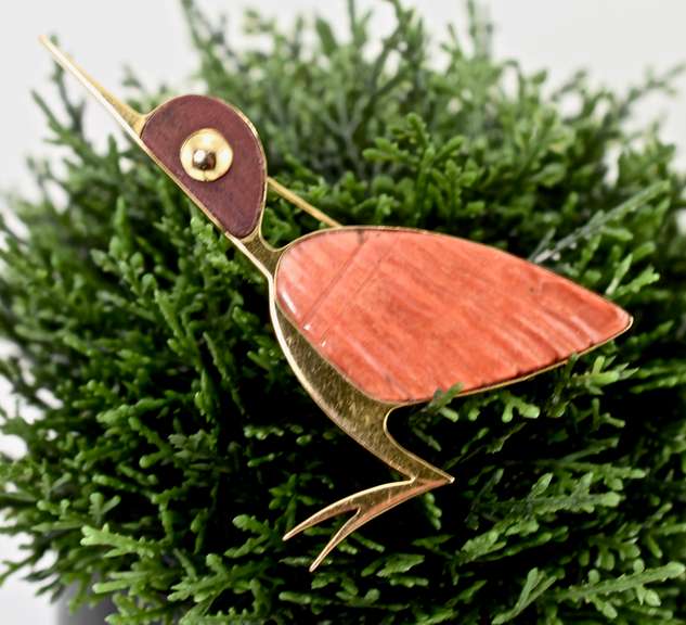 18K Unique Modernist Designer Bird Brooch