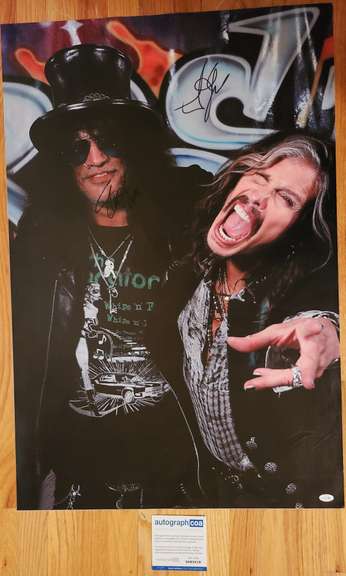 Aerosmith Steven Tyler Guns N Roses Slash Autographed 24x36 Framed Canvas ACOA