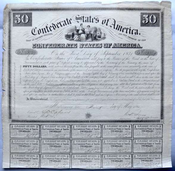 $ 50 May 1 1861 The Confederate States of America Bond
