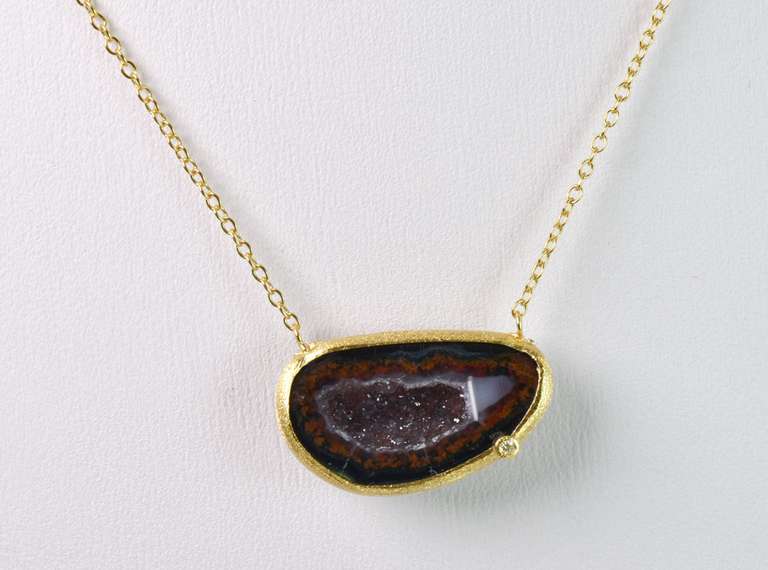 Wonderful Geode and Diamond Necklace in Gold Plated Sterling Silver