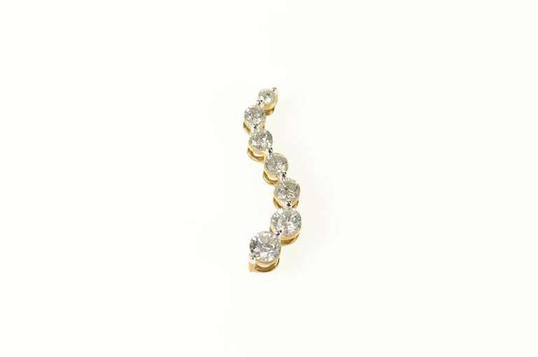 14K Yellow Gold 0.93 Ctw Graduated Diamond Wave Journey Pendant