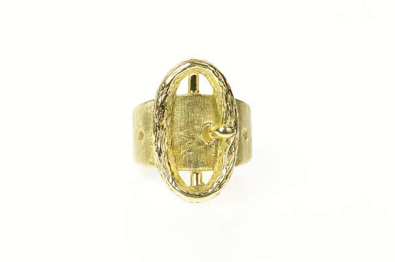 14K Yellow Gold Oval Belt Buckle Chunky Retro Statement Ring