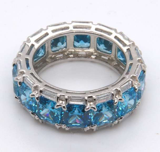 Sterling Silver Blue Cubic Zirconia Band