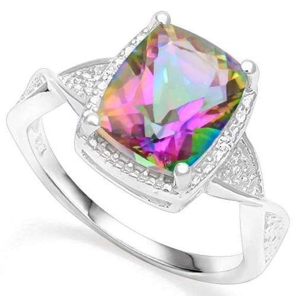 2.60 CT MYSTIC GEMSTONE & DIAMOND 925 STERLING SILVER RING