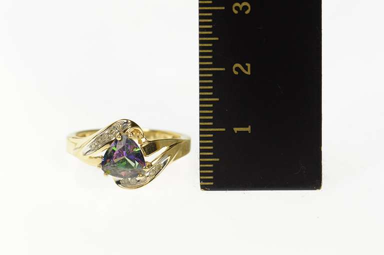 10K Yellow Gold Trillion Mystic Topaz Diamond Accent Bypass Ring
