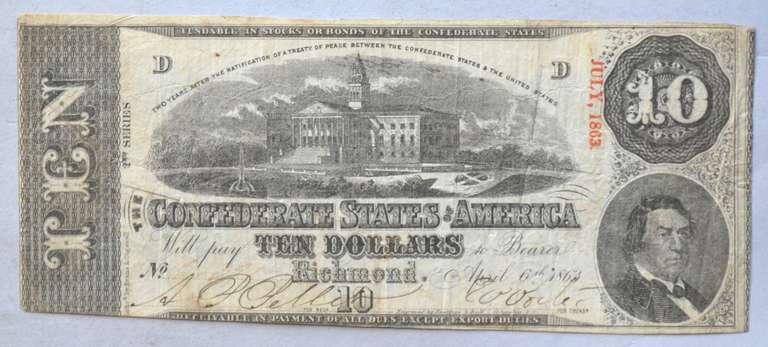 $10 April 6 1863 CSA Note