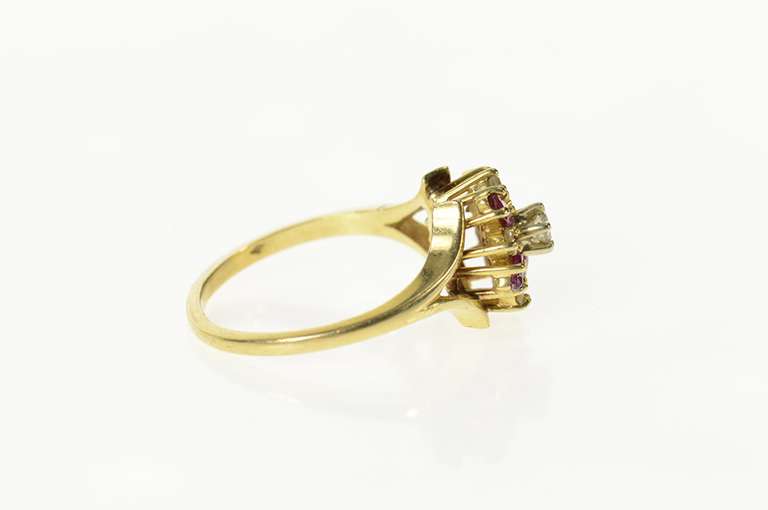 14K Yellow Gold Diamond Marquise Ruby Halo Cluster Cocktail Ring