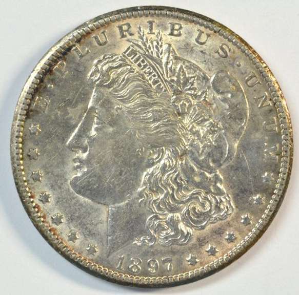 Fully struck BU 1897-S Morgan Silver Dollar. Original