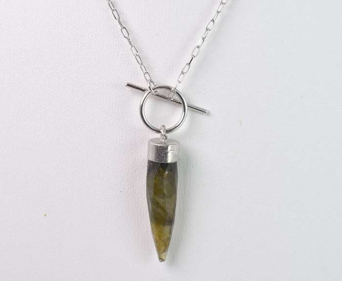 Outstanding Pointed Quartz Gemstone Necklace in Polished Sterling Silver
