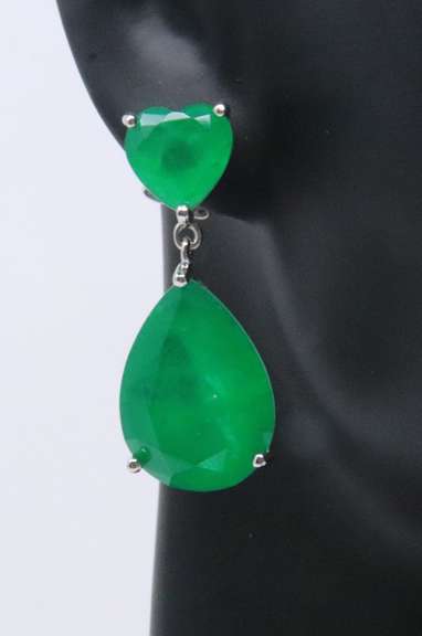 Green Cubic Zirconia Sterling Silver Dangle Earrings