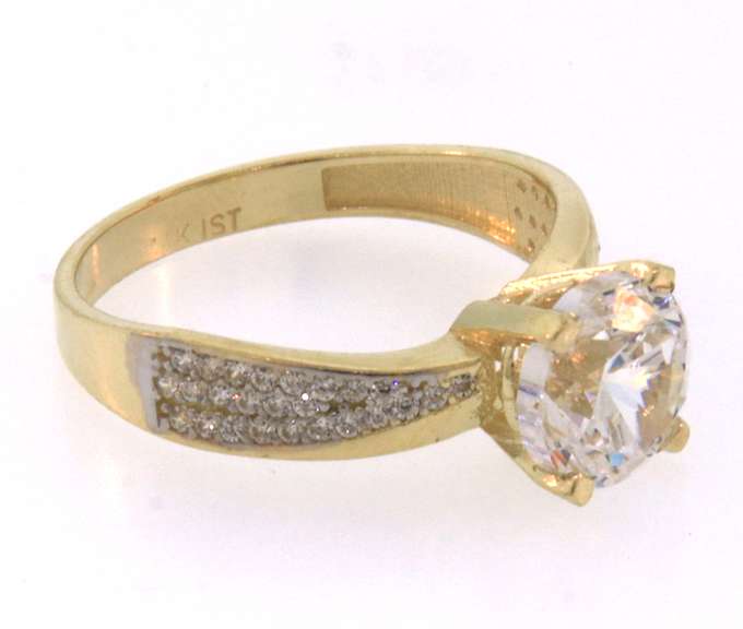 Fancy 14kt Yellow Gold Ring with Round CZ Gemstone