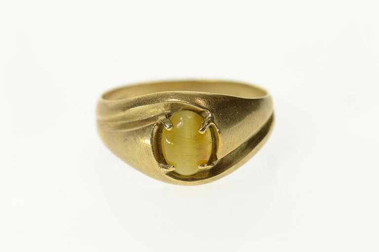 10K Yellow Gold Retro Tiger's Eye Cabochon Statement Ring