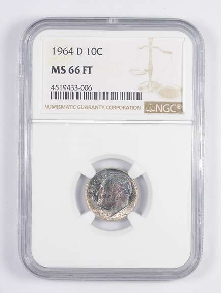 MS66 FT 1964-D Roosevelt Dime - TONED - Graded NGC