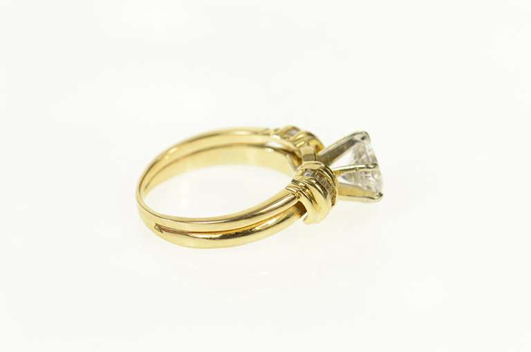 14K Yellow Gold Round Baguette Classic Travel Engagement Ring