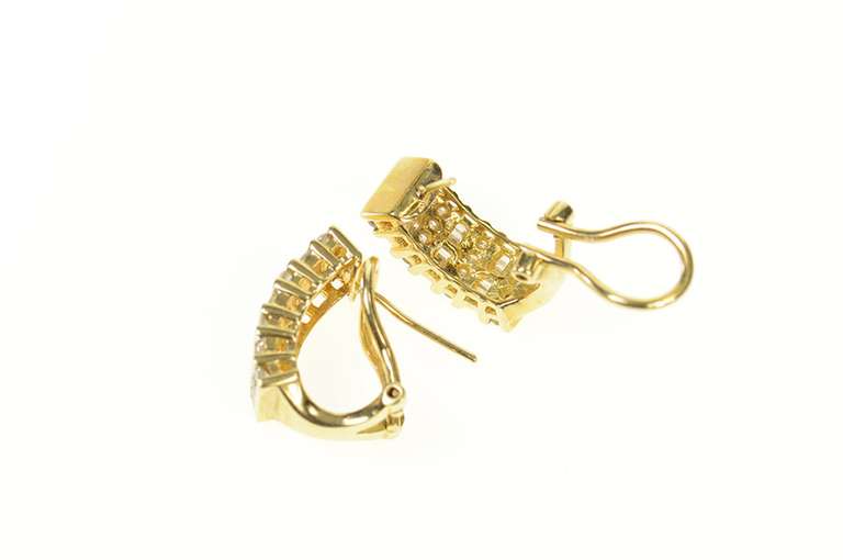 10K Yellow Gold 1.45 Ctw Squared Diamond French Clip Hoop Earrings