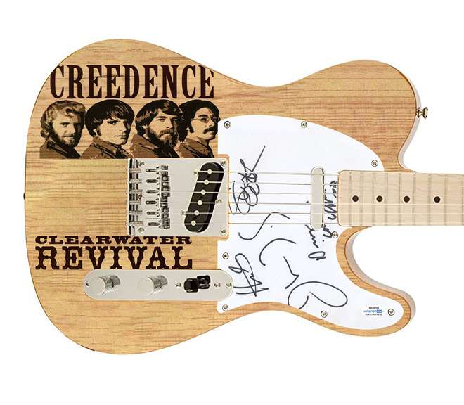 Creedence Clearwater Revival Autographed Fender Photo Graphics Guitar ACOA