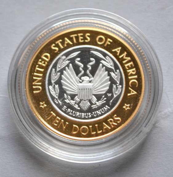 2000 Proof $10 Library OF Congress Bimetal Platinum &Gold LOC $10 Box & A Paper.