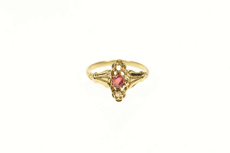 10K Yellow Gold Victorian Sim. Ruby Seed Pearl Statement Ring