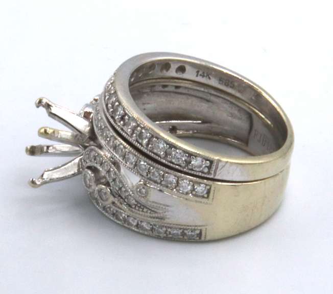 WOMENS 14 KT WHITE GOLD DIAMOND RING WEDDING SET