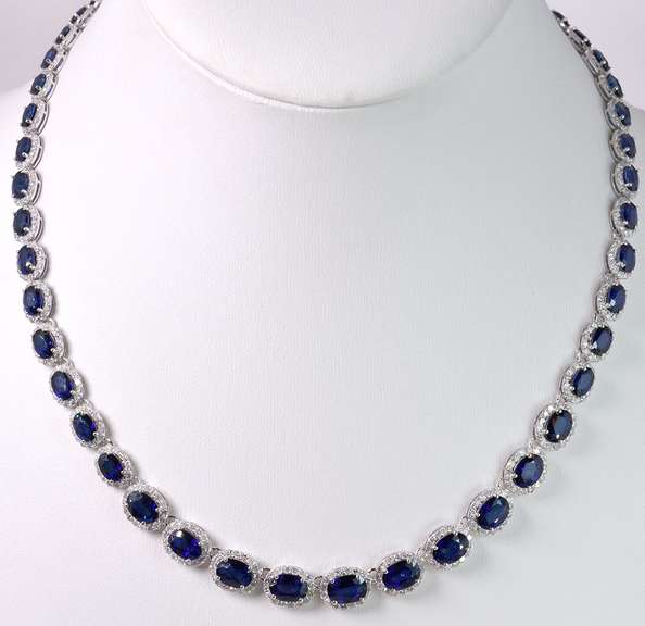 Enchanting 14K White Gold Sapphire and Diamond Necklace