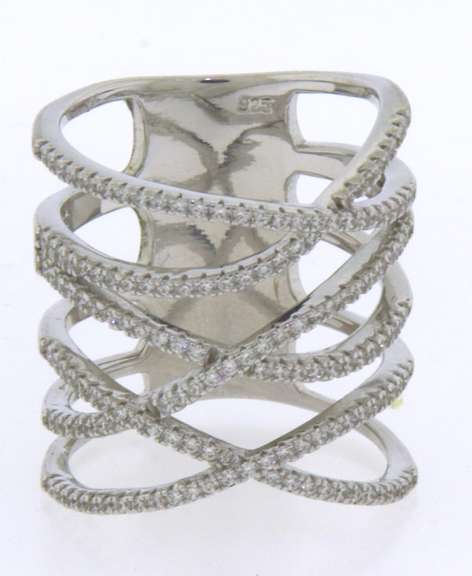 Contemporary Sterling Silver Ring with Cubic Zirconias
