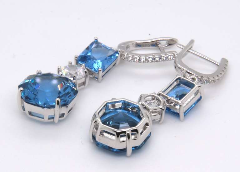 Blue and White Cubic Zirconia Dangle Earrings